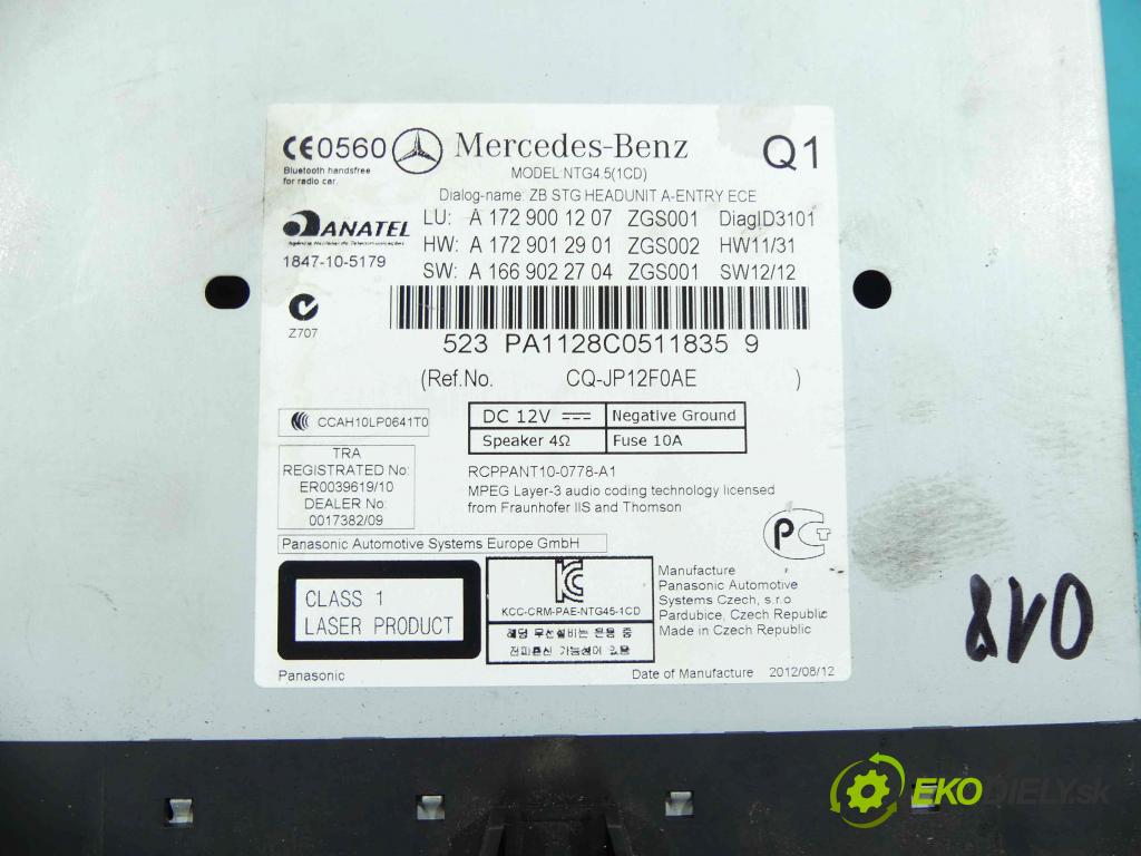 Mercedes SLK III R172 2011-2019 1.8 CGI 184hp automatic 135 kW 1796 cm3 2- Navigácia: A1729001207 (GPS navigácie)