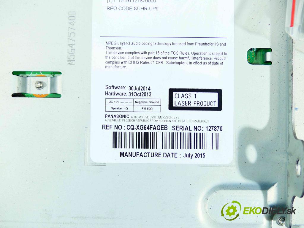 Opel Meriva B 2010-2017 1.6 cdti 95 HP manual 70 kW 1598 cm3 5- Radio 23218951 (Audio zariadenia)