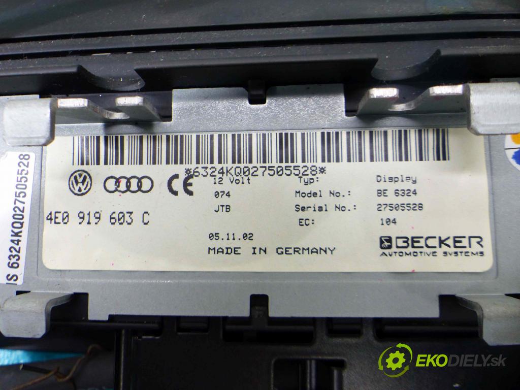 Audi A8 D3 2002-2009 4.2 V8 334HP automatic 246 kW 4172 cm3 4- Zobrazit: 4E0919603C (Prístrojové dosky, displeje)