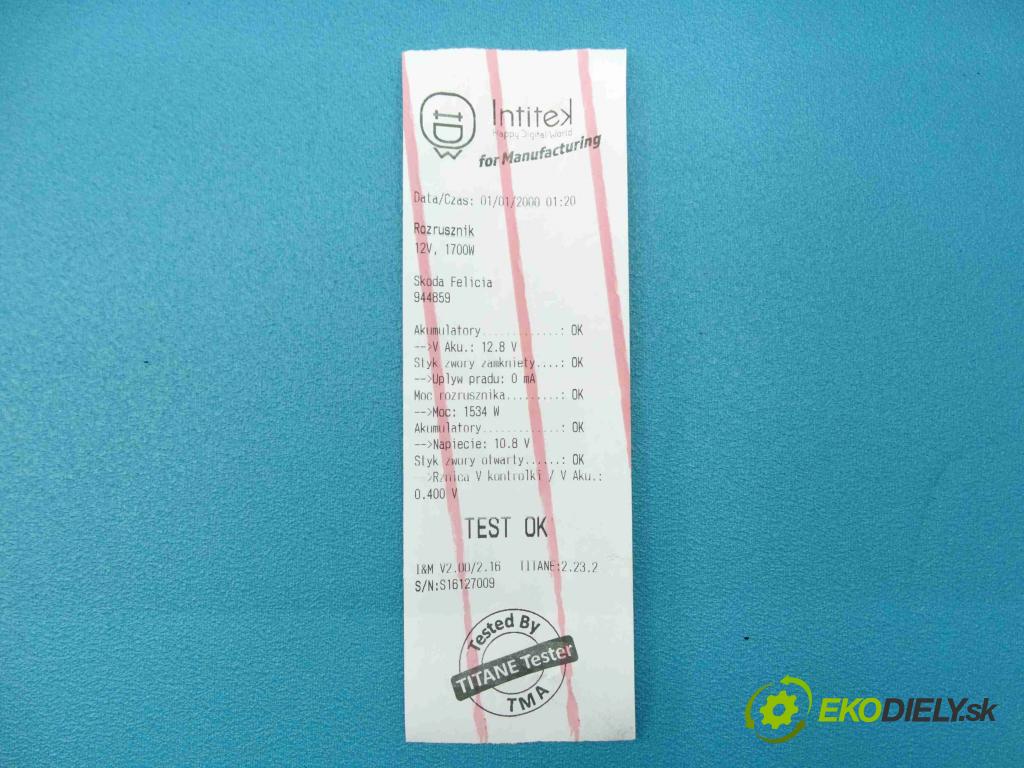 Skoda Felicia 1.3 mpi 58 HP manual 43 kW 1289 cm3 5- štartér  (Štartéry)