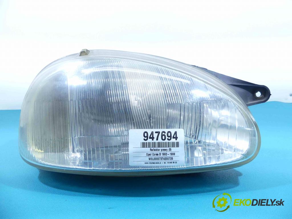 Opel Corsa B 1993-1999 1.2 45KM manual 33 kW 1195 cm3 3- Reflektor: pravý  (Pravé)