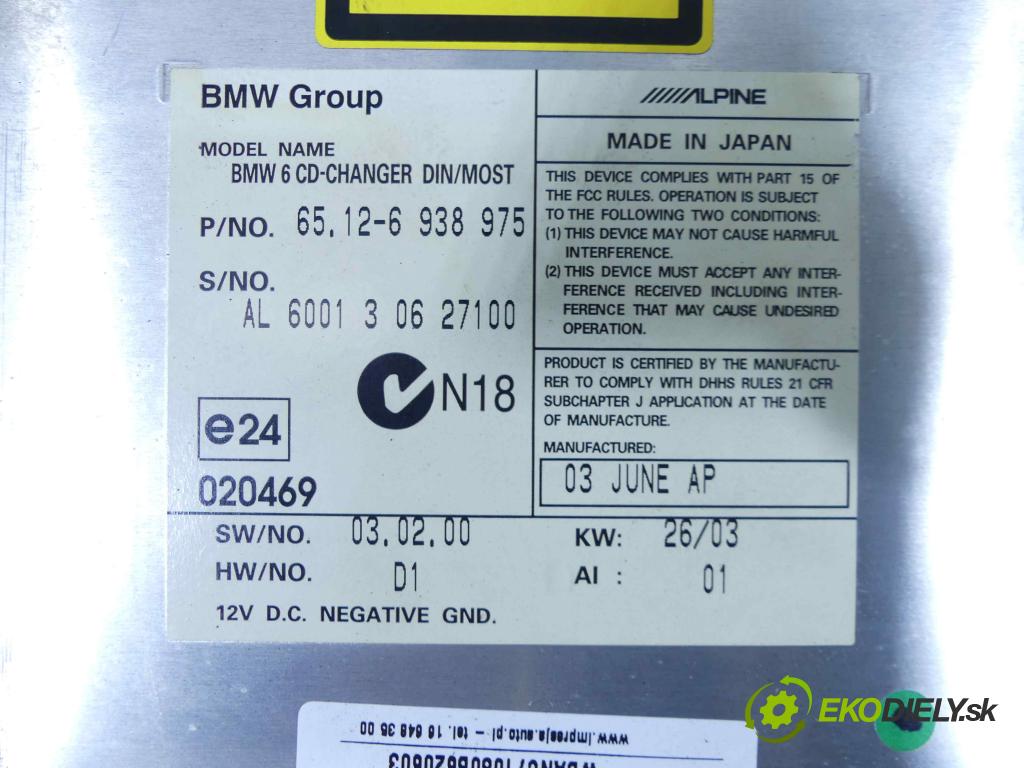 Bmw 5 e60 2003-2010 3.0d (M57: TU): 218 hp automatic 160 kW 2999 cm3 4- Měnič: cd 6938975 (CD měniče)