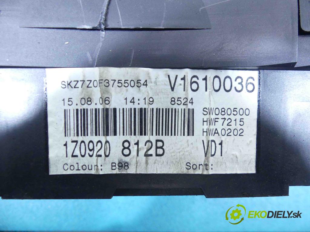 Skoda Octavia II 2004-2013 1.6 8v 102 HP manual 75 kW 1595 cm3 5- prístrojovka/ budíky 1Z0920812B (Prístrojové dosky, displeje)