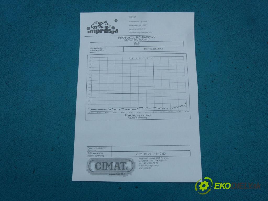 Audi A3 8L 1996-2003 1.8 T 150 HP manual 110 kW 1781 cm3 3- turbodúchadlo, turbo 5303-988-0011 (Turbodúchadlá (kompletné))