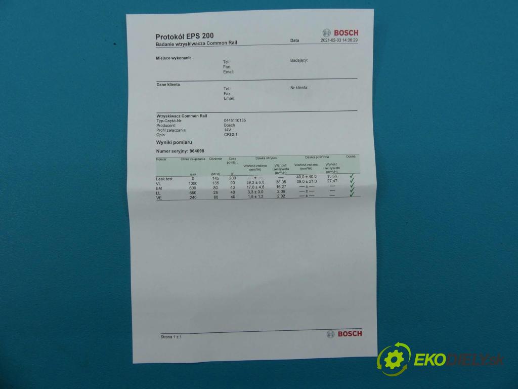 Peugeot 307 1.4 hdi 68 HP manual 50 kW 1398 cm3 3- vstrek 0445110135 (Vstrekovače)