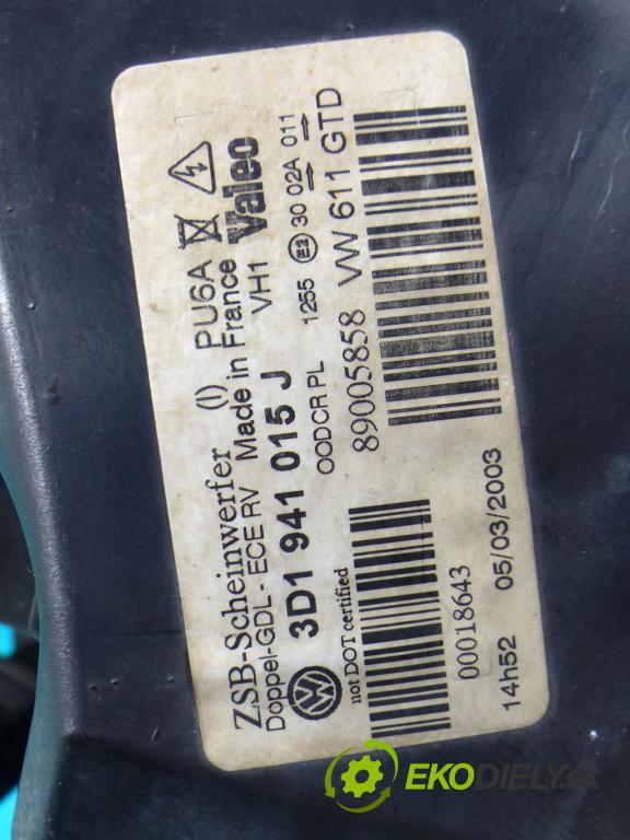 Vw Phaeton 3.2 V6 241KM automatic 177 kW 3189 cm3 4- Reflektor: ľavý 3D1941015J (Ostatné)