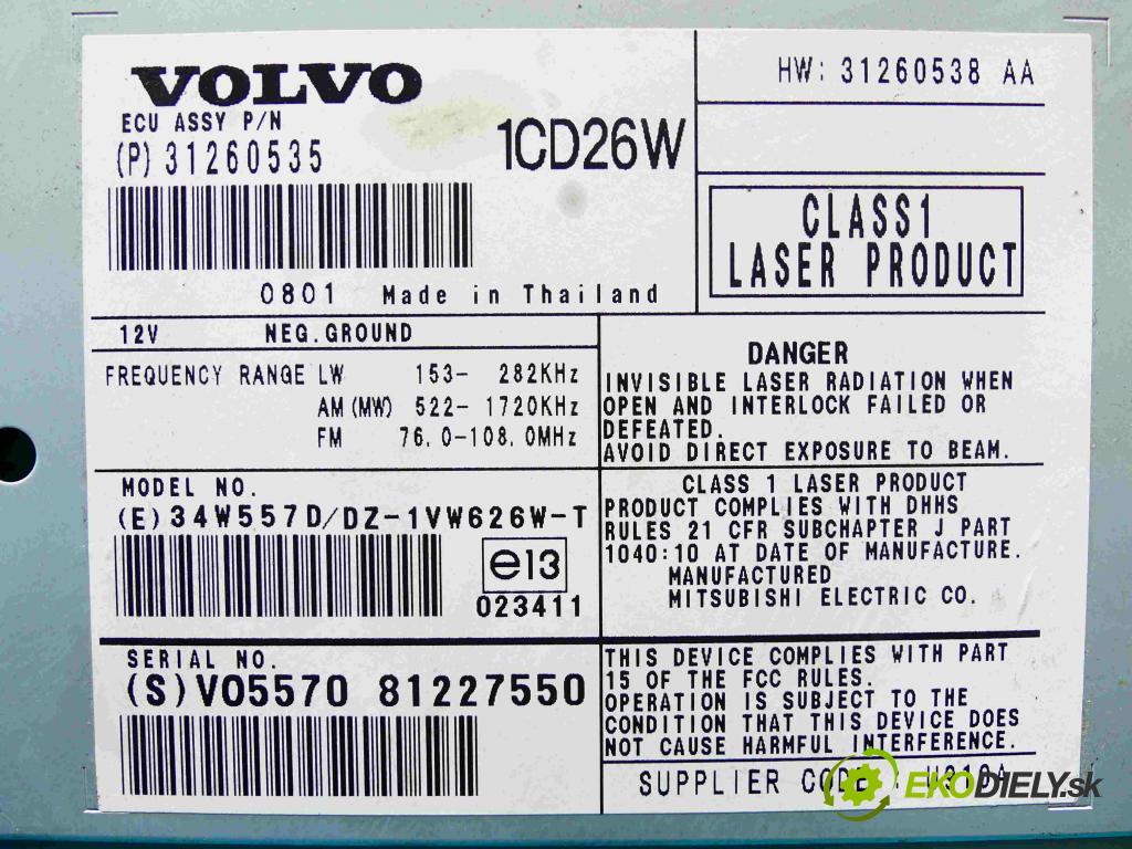 Volvo XC90 I 2002-2014 2.4 D5 185 HP automatic 136 kW 2400 cm3 5- Radio továreň: 31260535