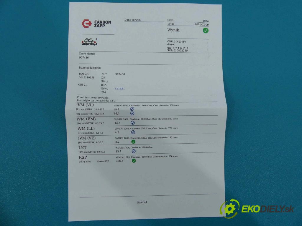 Audi A8 D3 2002-2009 4.0 TDI 275 HP automatic 202 kW 3936 cm3 4- vstrek 0445110158 (Vstrekovače)
