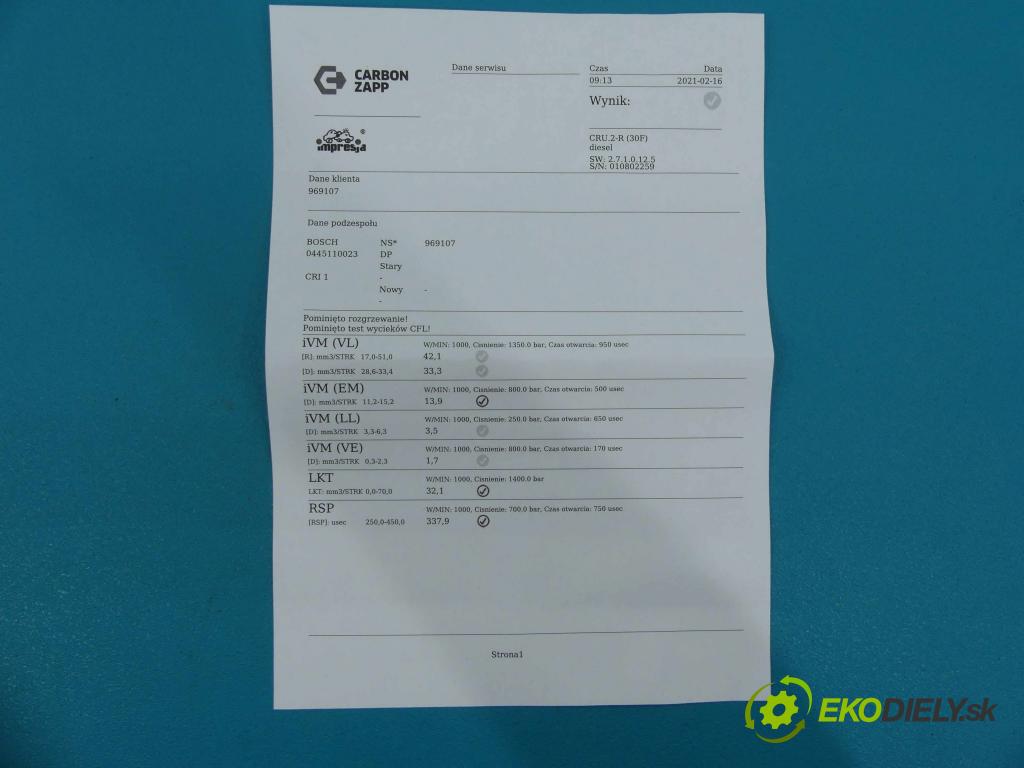Smart Fortwo 1998-2007 0.8 cdi 41 HP automatic 30 kW 799 cm3 3- vstrek 0445110023 (Vstrekovače)