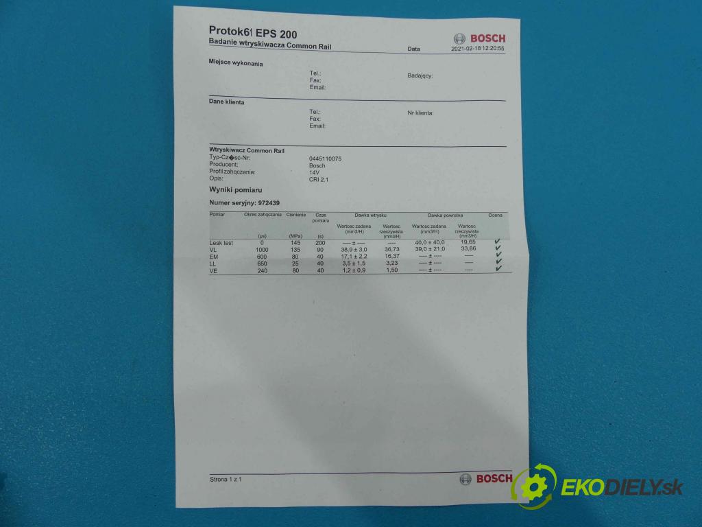 Peugeot 206 1.4 HDi 68 HP 50 kW 1400 cm3 3- vstrek 0445110075 (Vstrekovače)