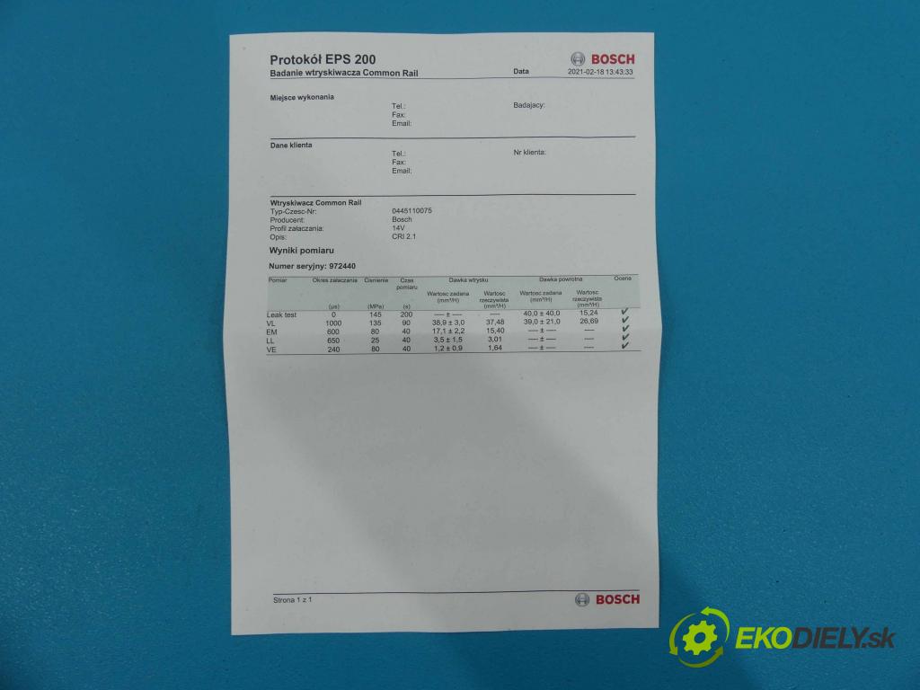 Peugeot 206 1.4 HDi 68 HP 50 kW 1400 cm3 3- vstrek 0445110075 (Vstrekovače)
