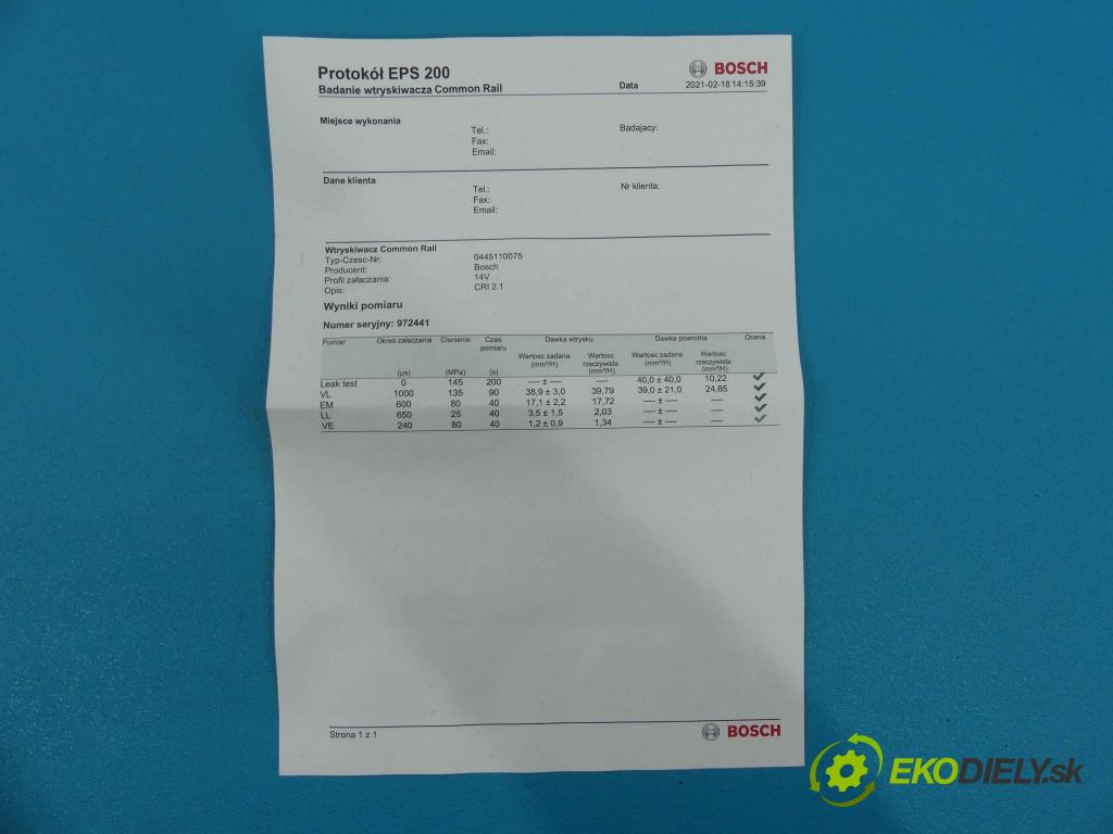 Peugeot 206 1.4 HDi 68 HP 50 kW 1400 cm3 3- vstrek 0445110075 (Vstrekovače)
