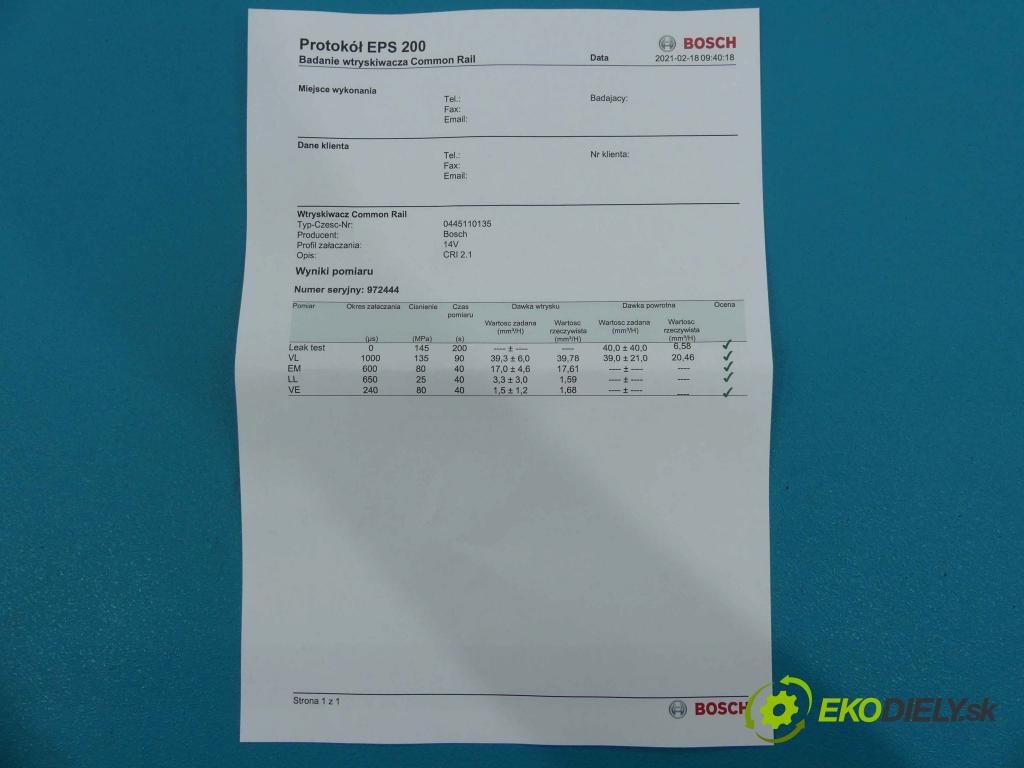 Peugeot 206 1.4 HDi 68 HP 50 kW 1400 cm3 3- vstrek 0445110135 (Vstrekovače)