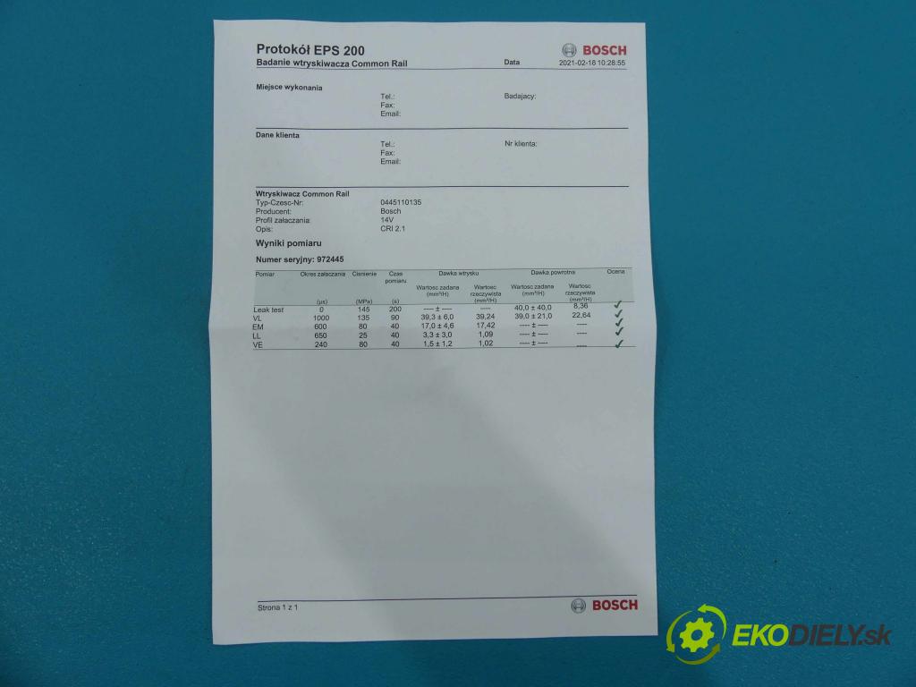Peugeot 206 1.4 HDi 68 HP 50 kW 1400 cm3 3- vstrek 0445110135 (Vstrekovače)