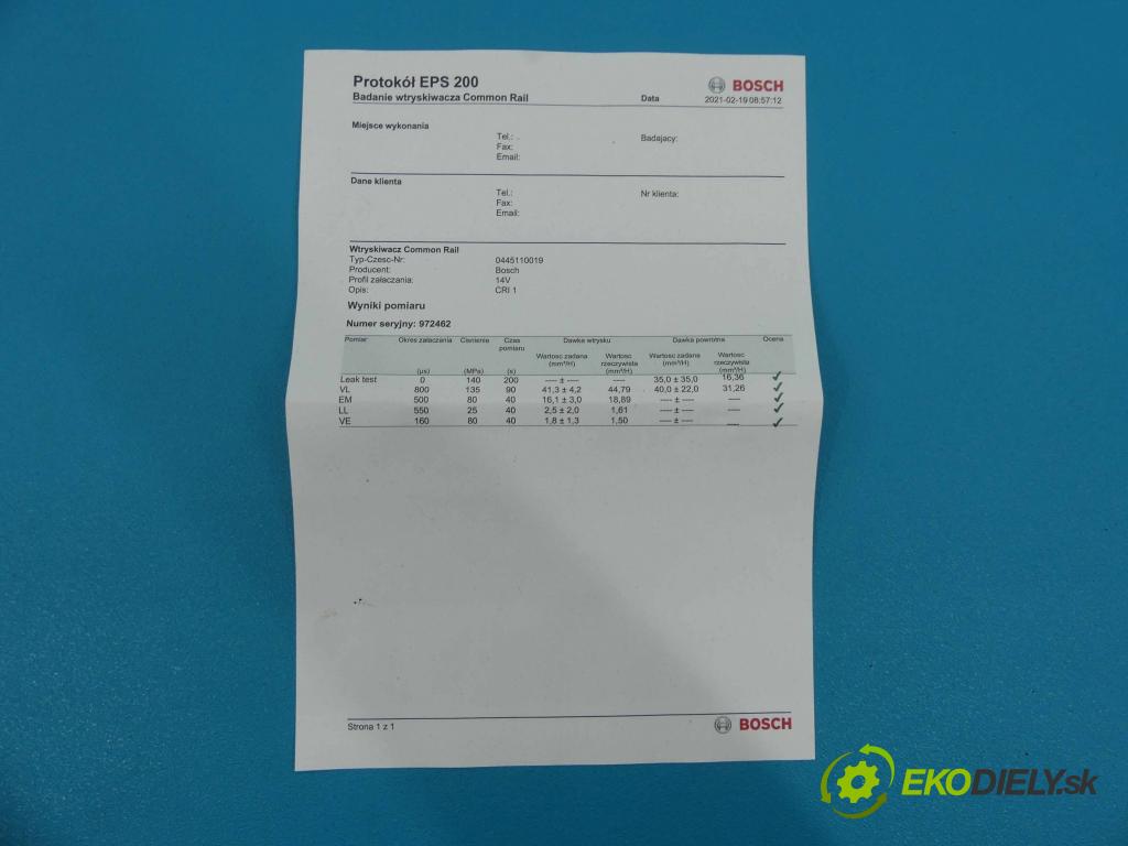 Fiat Punto II 1999-2010 1.9 JTD 80 HP 59 kW 1900 cm3 5- vstrek 0445110019 (Vstrekovače)
