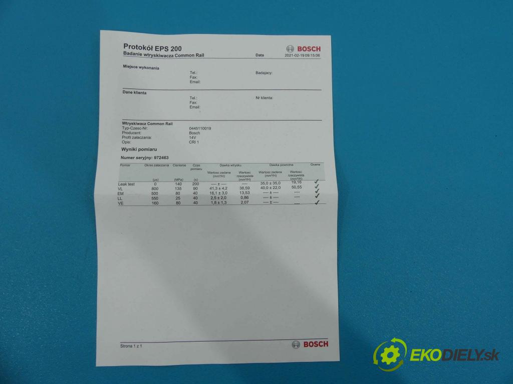 Fiat Punto II 1999-2010 1.9 JTD 80 HP 59 kW 1900 cm3 5- vstrek 0445110019 (Vstrekovače)
