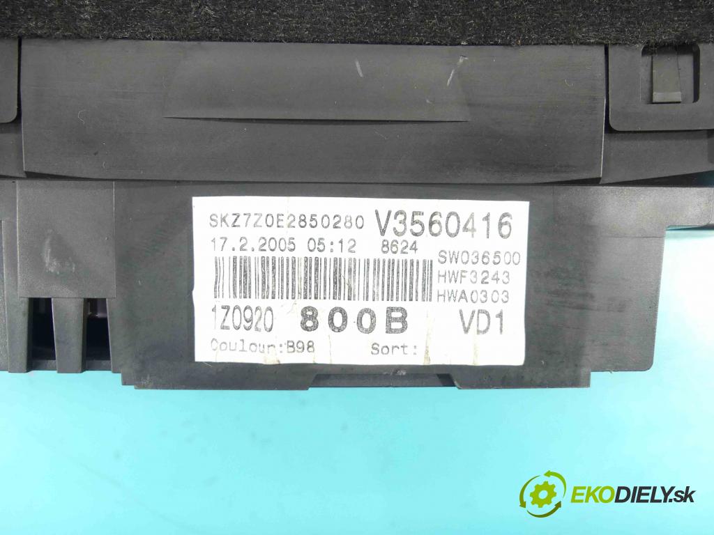 Skoda Octavia II 2004-2013 1.6 SR 102 HP manual 75 kW 1595 cm3 5- prístrojovka/ budíky 1Z0920800B (Prístrojové dosky, displeje)