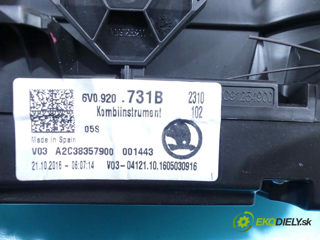 Skoda Fabia III 2014- 1.4 tdi 105 HP manual 77 kW 1422 cm3 5- prístrojovka/ budíky 6V0920731B (Prístrojové dosky, displeje)
