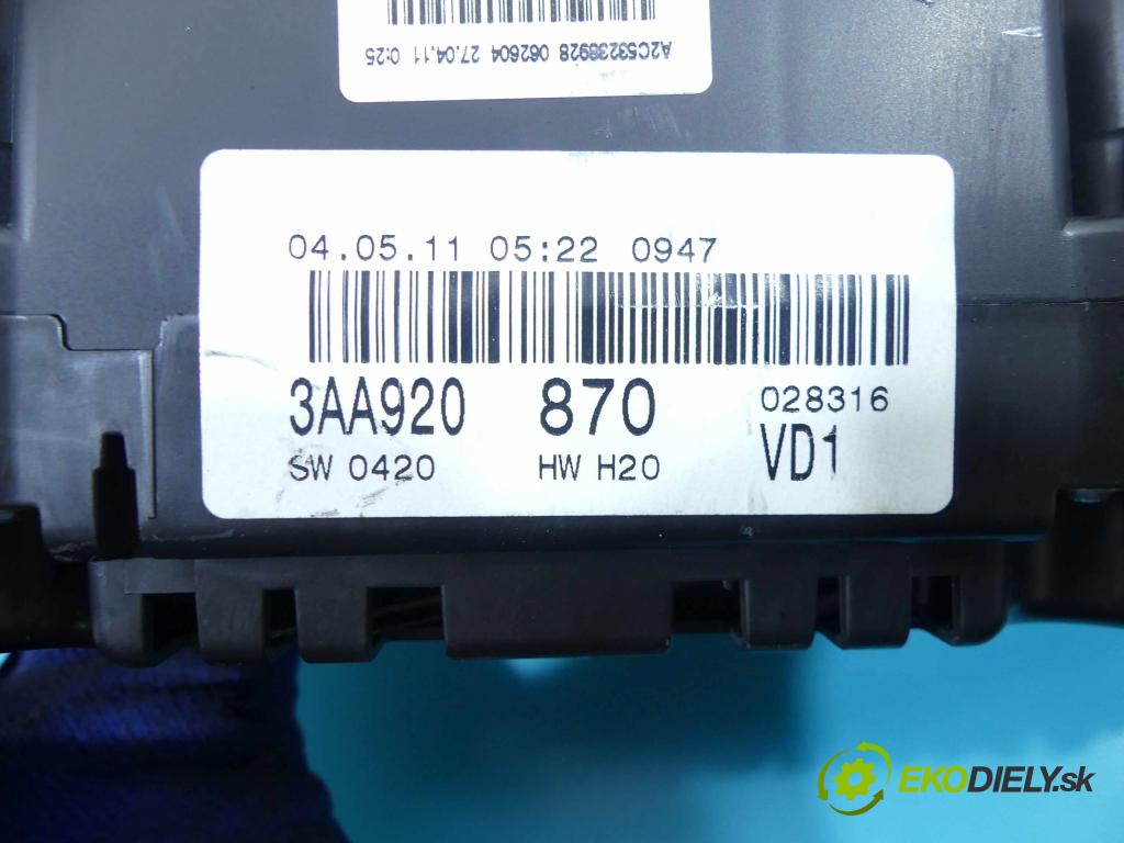 Vw Passat B7 2010-2014 1.4 TSI 122 HP manual 90 kW 1390 cm3 4- prístrojovka/ budíky 3AA920870 (Prístrojové dosky, displeje)