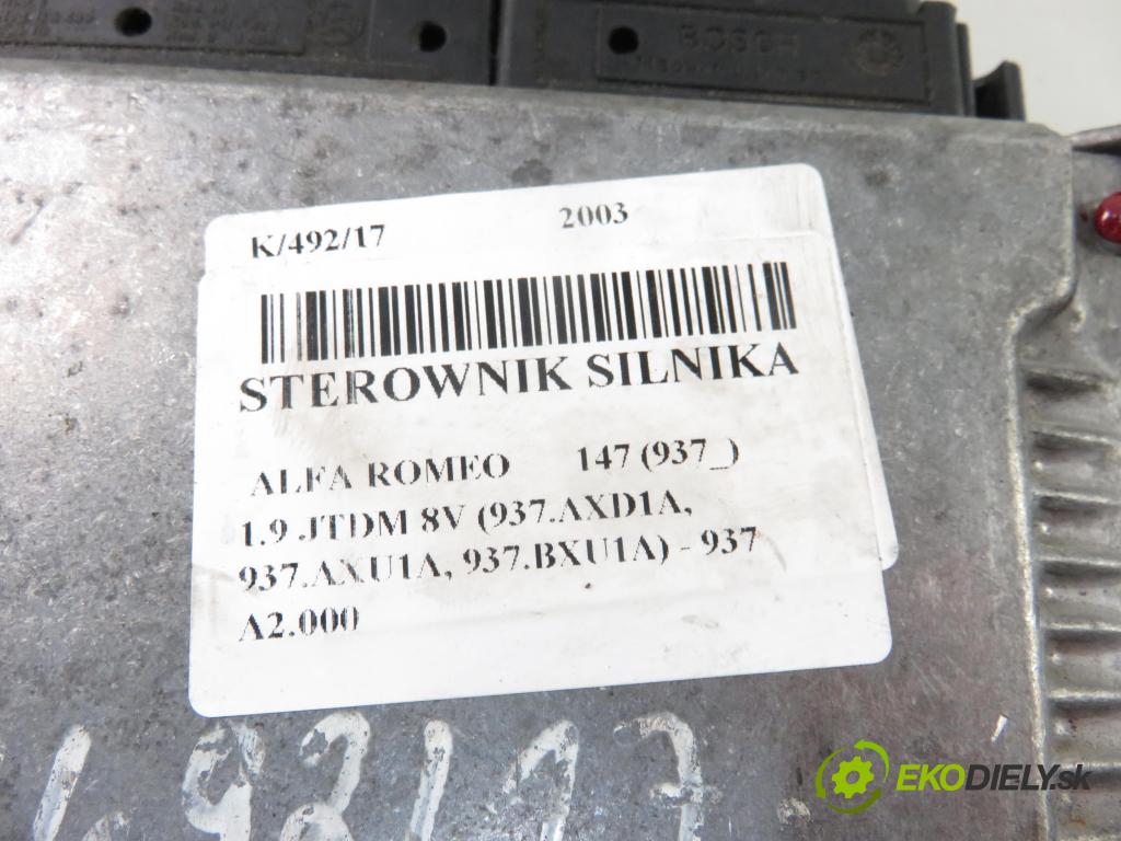 ALFA ROMEO 147 (937_) HB 2003 0,00 1.9 JTDM 8V (937.AXD1A, 937.AXU1A, 937.BXU1A) - 93 1910,00 Riadiaca jednotka Motor 55189420 ; 0281011490