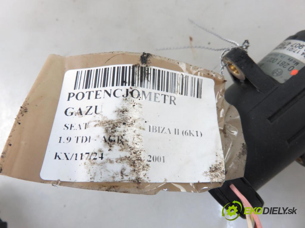 SEAT IBIZA II (6K1) HB 2001 66,00 1.9 TDI - AGR 1896,00 Potenciometer plynu 0281002339 ; 028907475AP (Pedále)