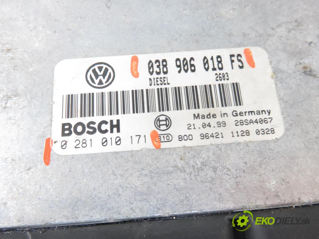 VW PASSAT B5 Variant (3B5) KOMBI 1999 66,00 1.9 TDI 90 - AHU 1896,00 Riadiaca jednotka Motor 038906018FS ; 0281010171