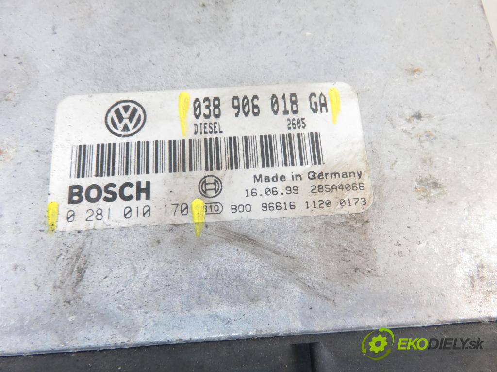 VW PASSAT B5 (3B2) SEDAN 2000 81,00 1.9 TDI 110 - AFN 1896,00 řídící jednotka motora 038906018GA ; 0281010170