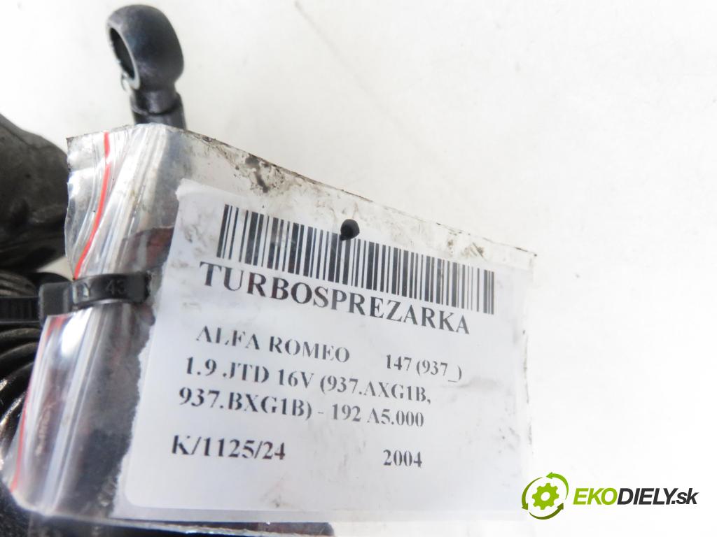 ALFA ROMEO 147 (937_) HB 2004 103,00 1.9 JTD Multijet 140 - 192 A5.000 1910,00 RYCHLONABÍJEČKA: 55214063 (Turbodúchadla (kompletní))