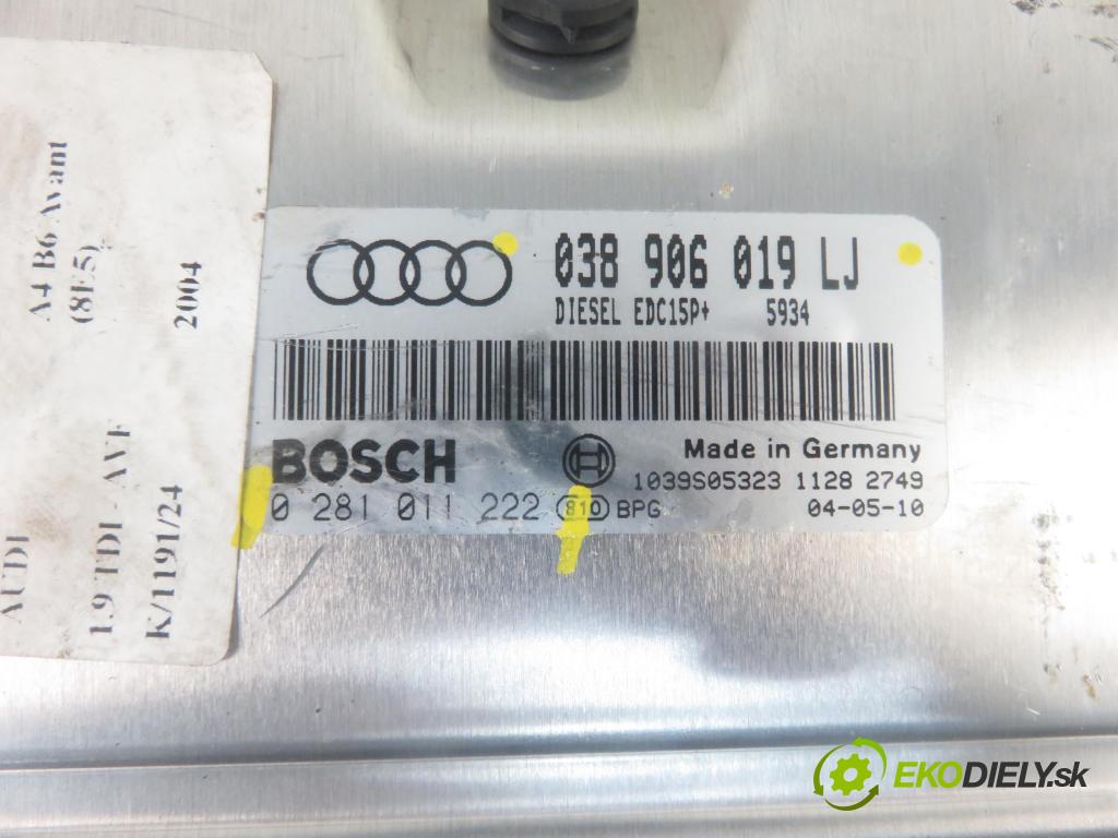 AUDI A4 Avant (8E5, B6) KOMBI 2004 96,00 1.9 TDI PD 130 - AVF 1896,00 řídící jednotka motora 0281011222 ; 038906019LJ