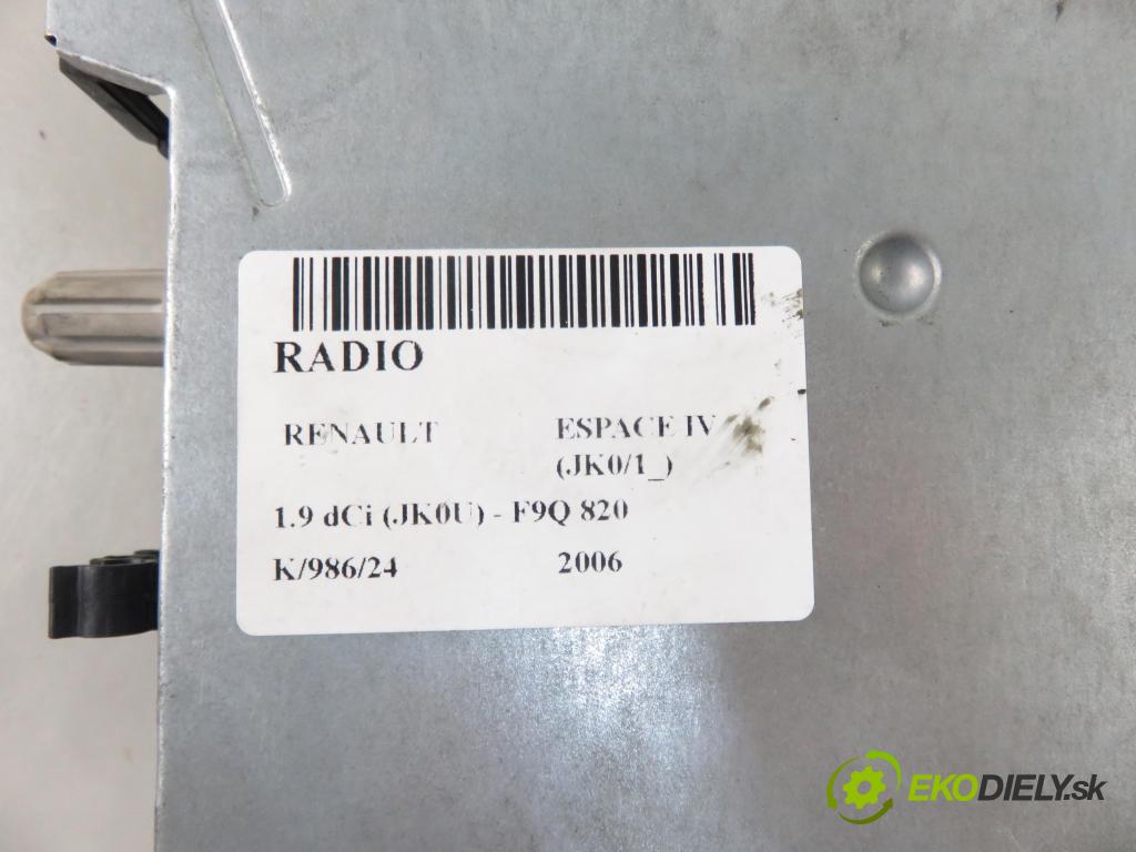 RENAULT ESPACE IV (JK0/1_) MINIVAN 2006 85,00 1.9 dCi 116 - F9Q 820 1870,00 RADIO 8200483747