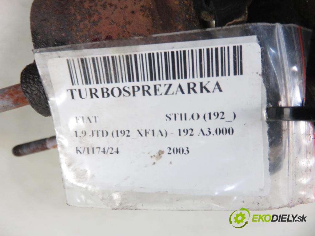 FIAT STILO (192_) HB 2003 59,00 1.9 JTD (192_XF1A) - 192 A3.000 1910,00 RYCHLONABÍJEČKA: 46556011 (Turbodúchadla (kompletní))