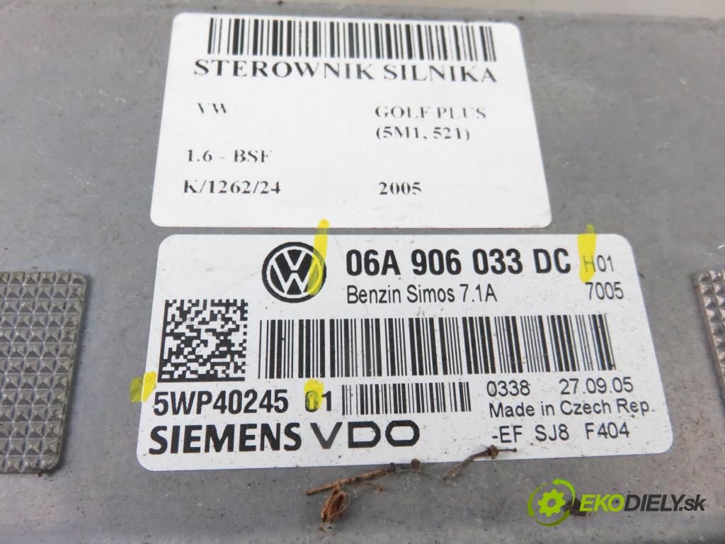 VW GOLF PLUS (5M1, 521) HB 2005 75,00 1.6 - BSF 1595,00 řídící jednotka motora 06A906033DC ; 5WP40245
