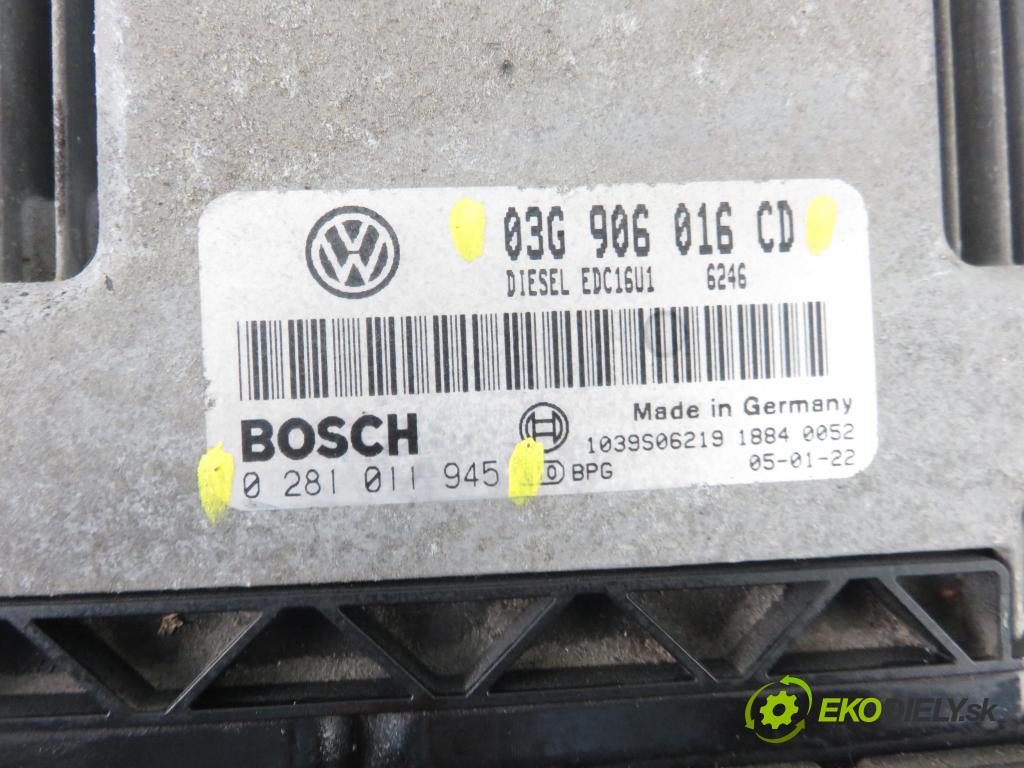 VW TOURAN (1T1, 1T2) MINIVAN 2005 77,00 1.9 TDI - BKC 1896,00 řídící jednotka motora 03G906016CD ; 0281011945