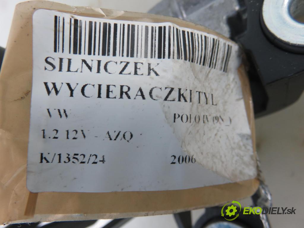 VW POLO (9N_) HB 2006 47,00 1.2 12V 64 - AZQ 1198,00 motorek stěrače ZADNÍ: 6Q6955711C ; 0390201596