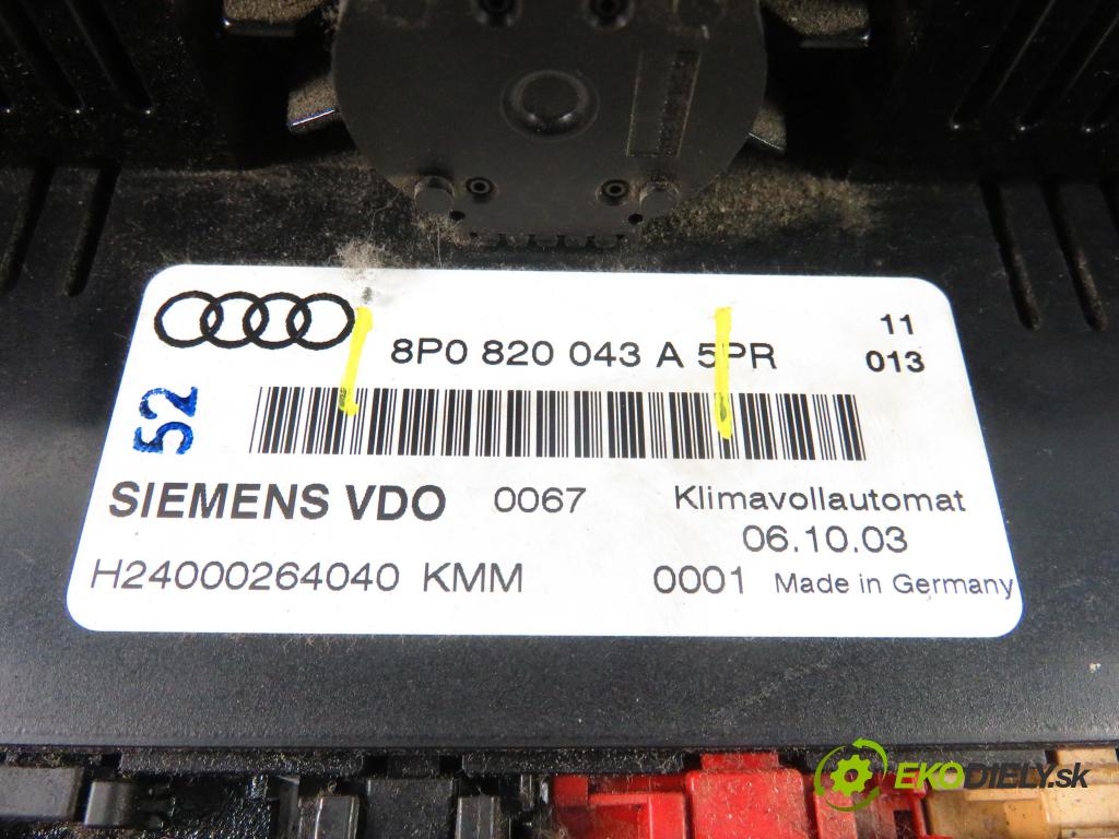 AUDI A3 (8P1) HB 2003 77,00 1.9 TDI PD 105 - BKC 1896,00 Panel topení KLIMATRONIK 8P0820043A