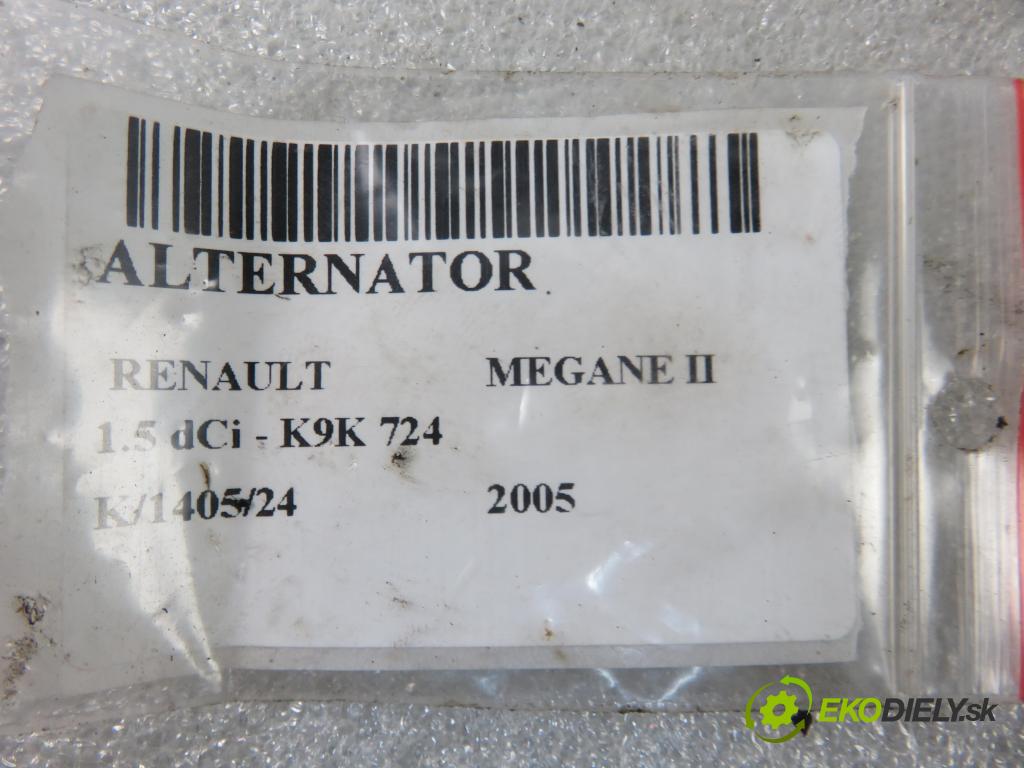 RENAULT MEGANE II (BM0/1_, CM0/1_) HB 2005 63,00 1.5 dCi 86 - K9K 724 1461,00 Alternátor 8200386806 ; TG11C034 ; 2542945B (Alternátory)