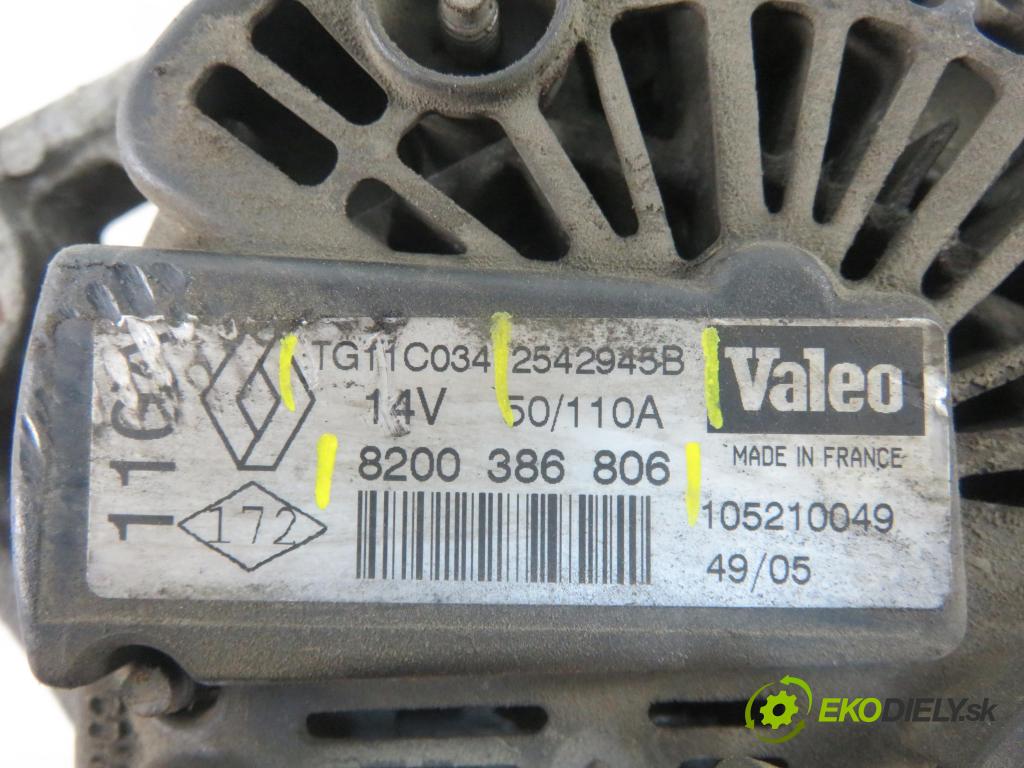 RENAULT MEGANE II (BM0/1_, CM0/1_) HB 2005 63,00 1.5 dCi 86 - K9K 724 1461,00 Alternátor 8200386806 ; TG11C034 ; 2542945B (Alternátory)
