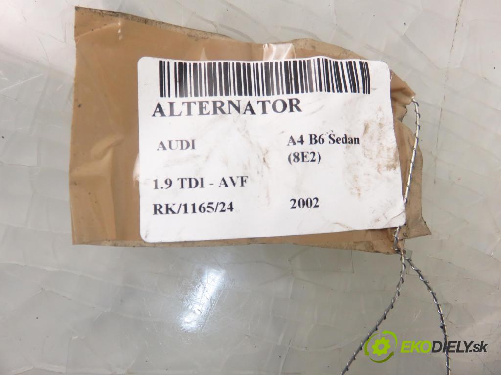 AUDI A4 (8E2, B6) SEDAN 2002 96,00 1.9 TDI PD 130 1896,00 Alternátor 028903029Q ; 0124525010 (Alternátory)