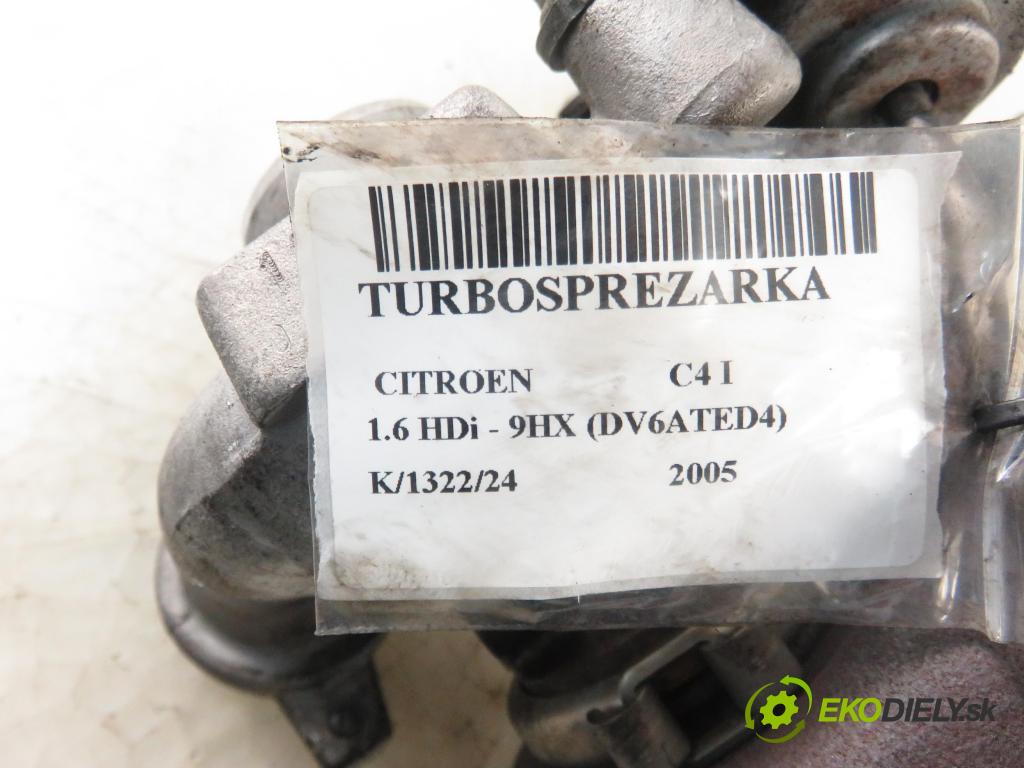 CITROEN C4 I (LC_) HB 2005 66,00 1.6 HDi - 9HX (DV6ATED4) 1560,00 RYCHLONABÍJEČKA: 9657603780 (Turbodúchadla (kompletní))