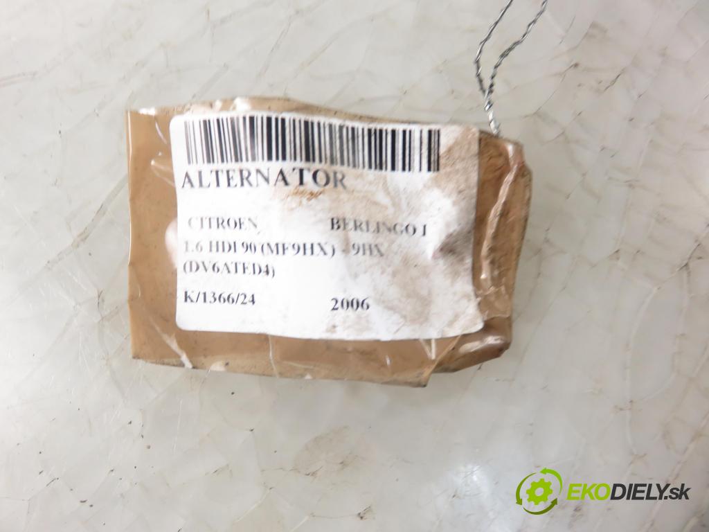 CITROEN BERLINGO / BERLINGO FIRST nadwozie wielkoprzestrzenne (MPV) KOMBIVAN 2006 66,00 1.6 HDI 90 - 9HX (DV6ATED4) 1560,00 Alternátor 9646321780 (Alternátory)