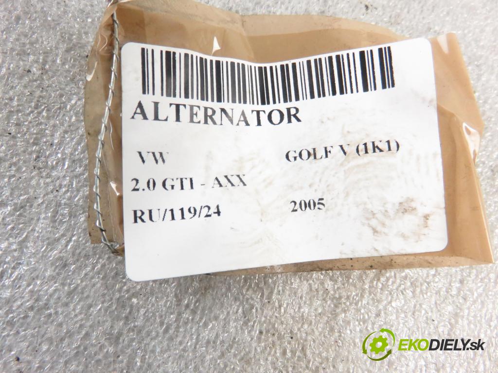 VW GOLF V (1K1) HB 2005 147,00 2.0 GTI - AXX 1984,00 Alternátor 06F903023F ; 0124525091 (Alternátory)