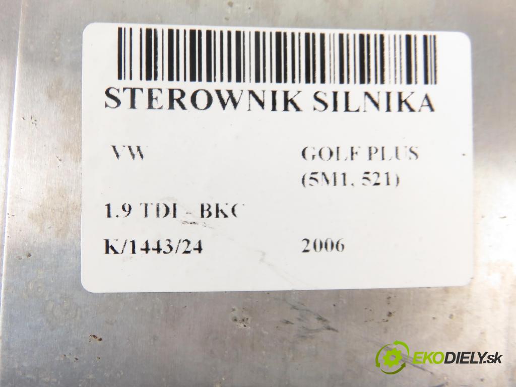 VW GOLF PLUS (5M1, 521) MINIVAN 2006 77,00 1.9 TDI PD 105 - BKC 1896,00 Riadiaca jednotka Motor 03G906016R ; 0281012220