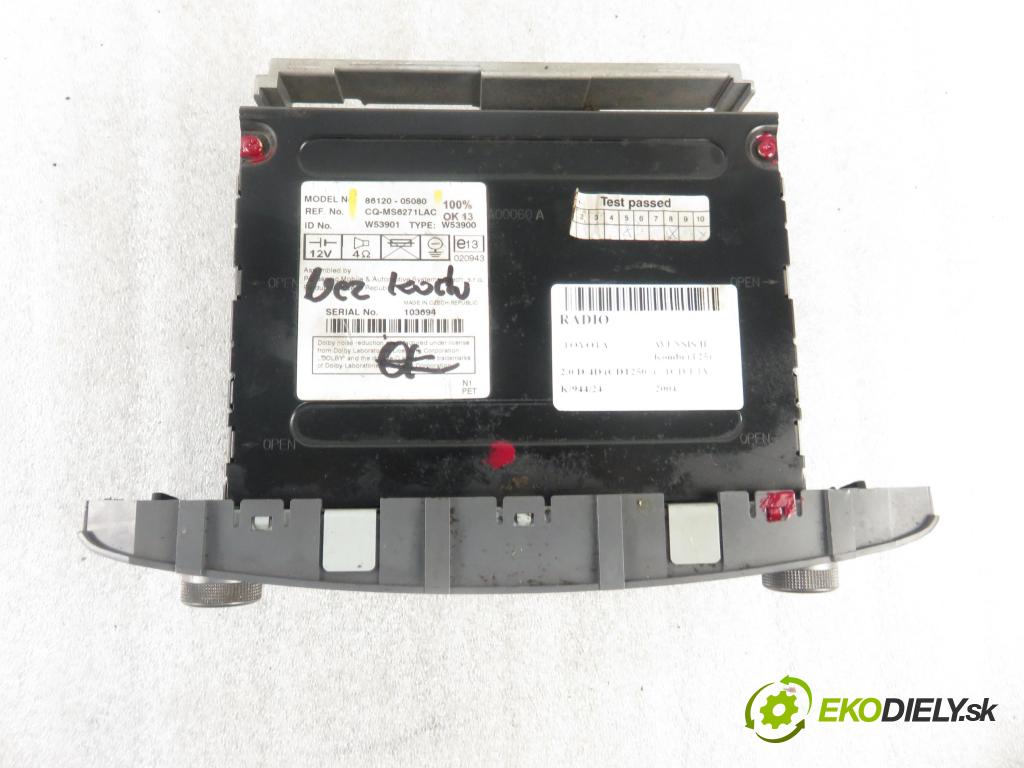 TOYOTA AVENSIS Kombi (_T25_) KOMBI 2004 85,00 2.0 D-4D 116 - 1CD-FTV 1995,00 RADIO CD Modul 8612005080