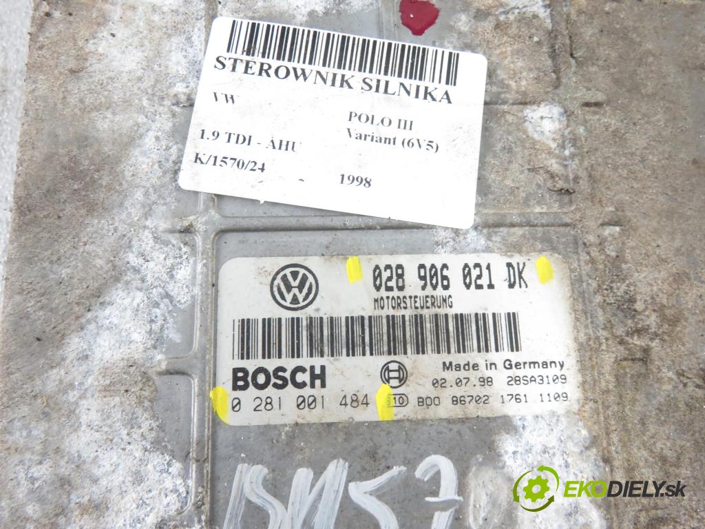 VW POLO Variant (6V5) KOMBI 1998 66,00 1.9 TDI - AHU 1896,00 řídící jednotka motora 028906021DK ; 0281001484