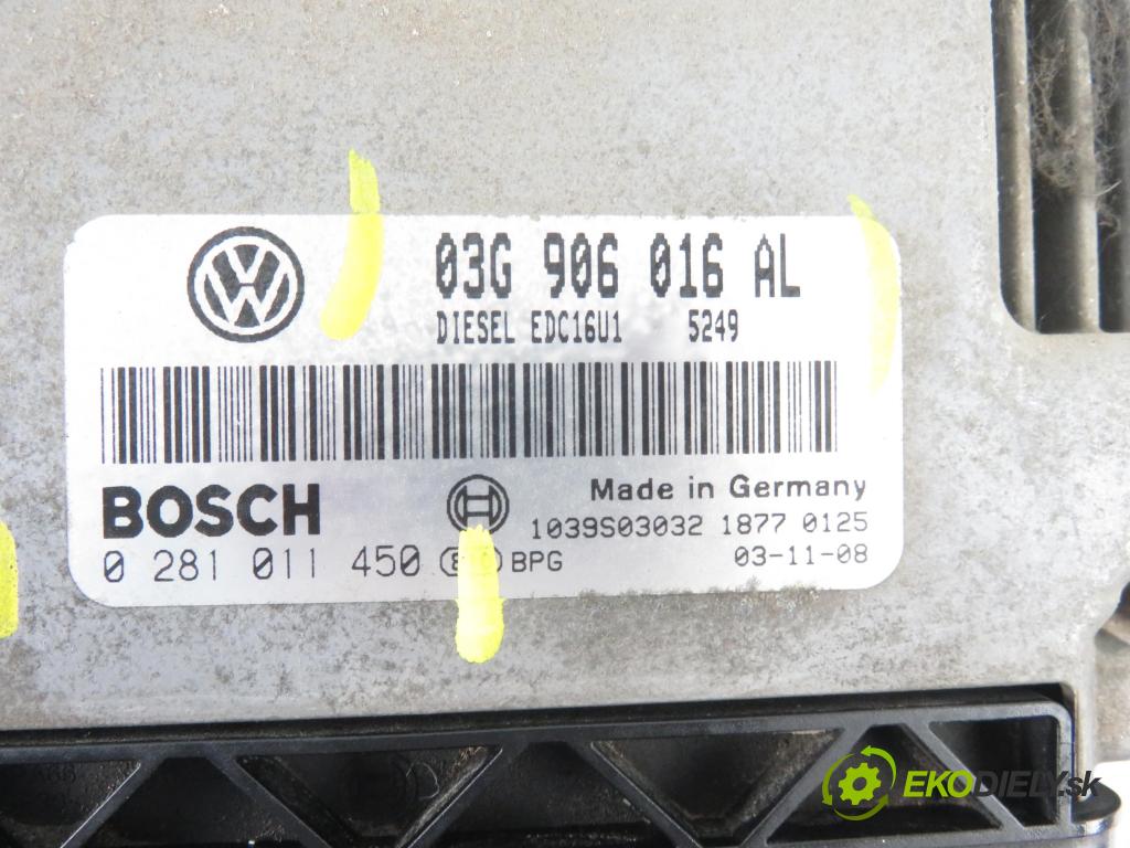 VW TOURAN (1T1, 1T2) MINIVAN 2004 100,00 2.0 TDI PD 16V 136 - AZV 1968,00 řídící jednotka motora 03G906016AL ; 0281011450