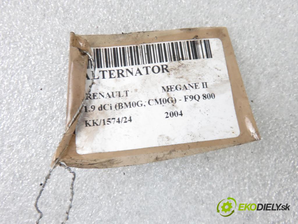 RENAULT MEGANE II (BM0/1_, CM0/1_) HB 2004 88,00 1.9 dCi 120 - F9Q 800 1870,00 Alternátor 8200386806 ; TG11C034 ; 2524945B (Alternátory)