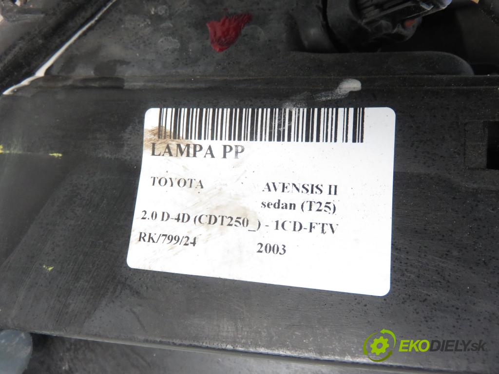TOYOTA AVENSIS sedan (_T25_) LIFTBACK 2003 85,00 2.0 D-CAT 116- 1CD-FTV 1995,00 Svetlo PP