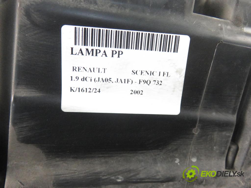 RENAULT SCENIC I (JA0/1_) MINIVAN 2002 75,00 1.9 dCi 102 - F9Q 732 1870,00 Svetlo PP 7700432097 ; 7701047600