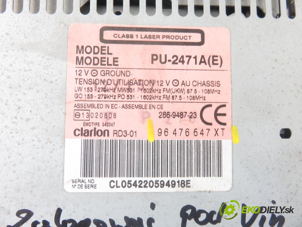 CITROEN C3 I (FC_) HB 2004 54,00 1.4 i - KFV (TU3JP) 1360,00 RADIO 96476647XT