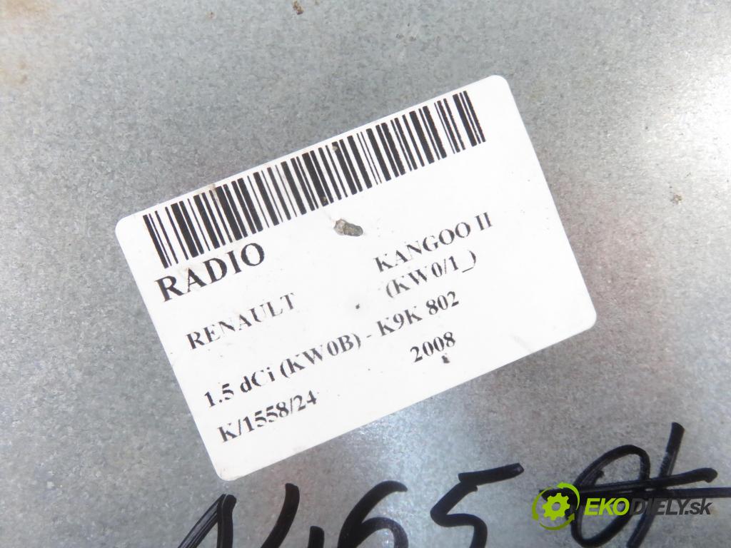 RENAULT KANGOO / GRAND KANGOO II (KW0/1_) KOMBIVAN 2008 63,00 1.5 dCi (KW0B) - K9K 802 1461,00 RADIO CD 8200511161 ; 8200511161B